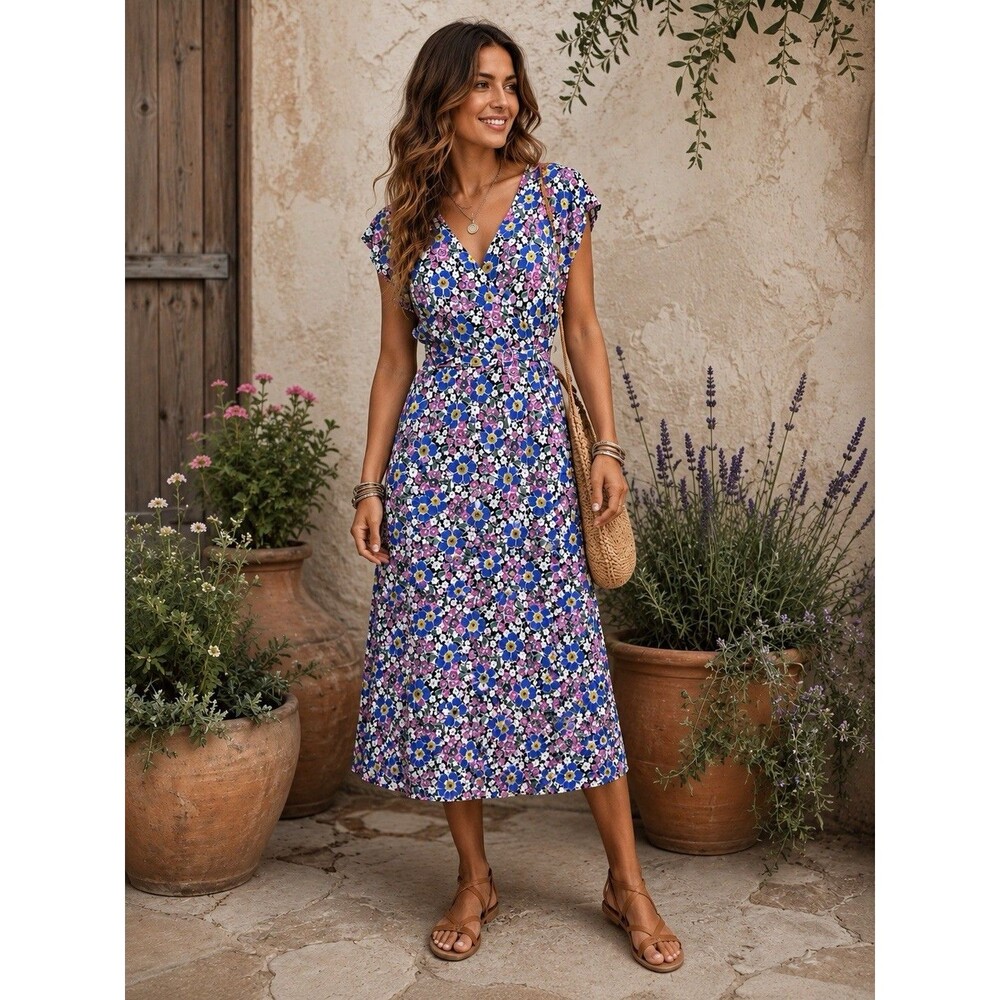 J Crew Fabrizia Floral Wrap Midi Dress XS Cottagecore Coastal Garden Party New